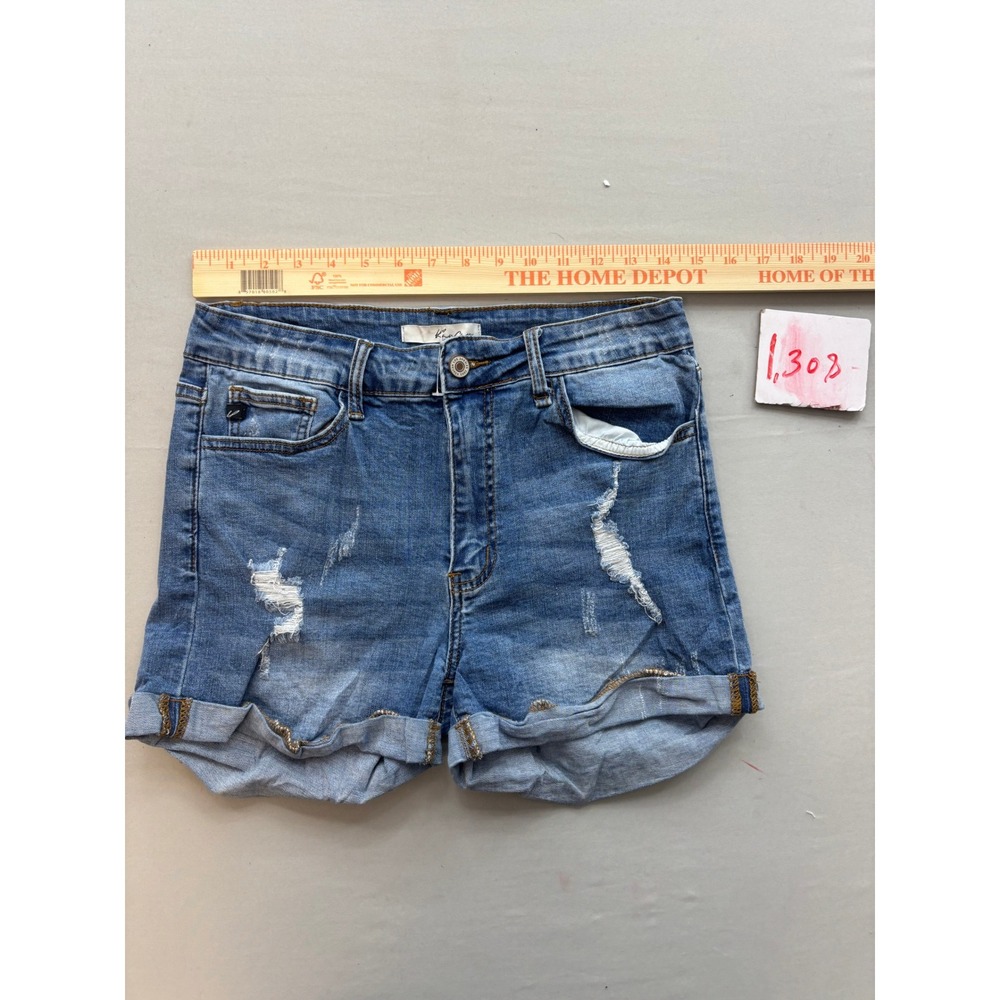 KanCan Distressed Rolled Hem Denim Shorts Medium Wash KC6036M Size 29